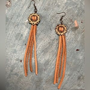 Western Cowgirl Bohemian Leather Fringe Earrings with Conchos NWOT